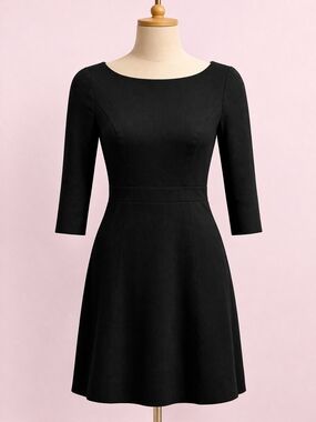 J.Crew Black Fit & Flare Mini Dress 3/4 Sleeve Classic A-Line Petite OP